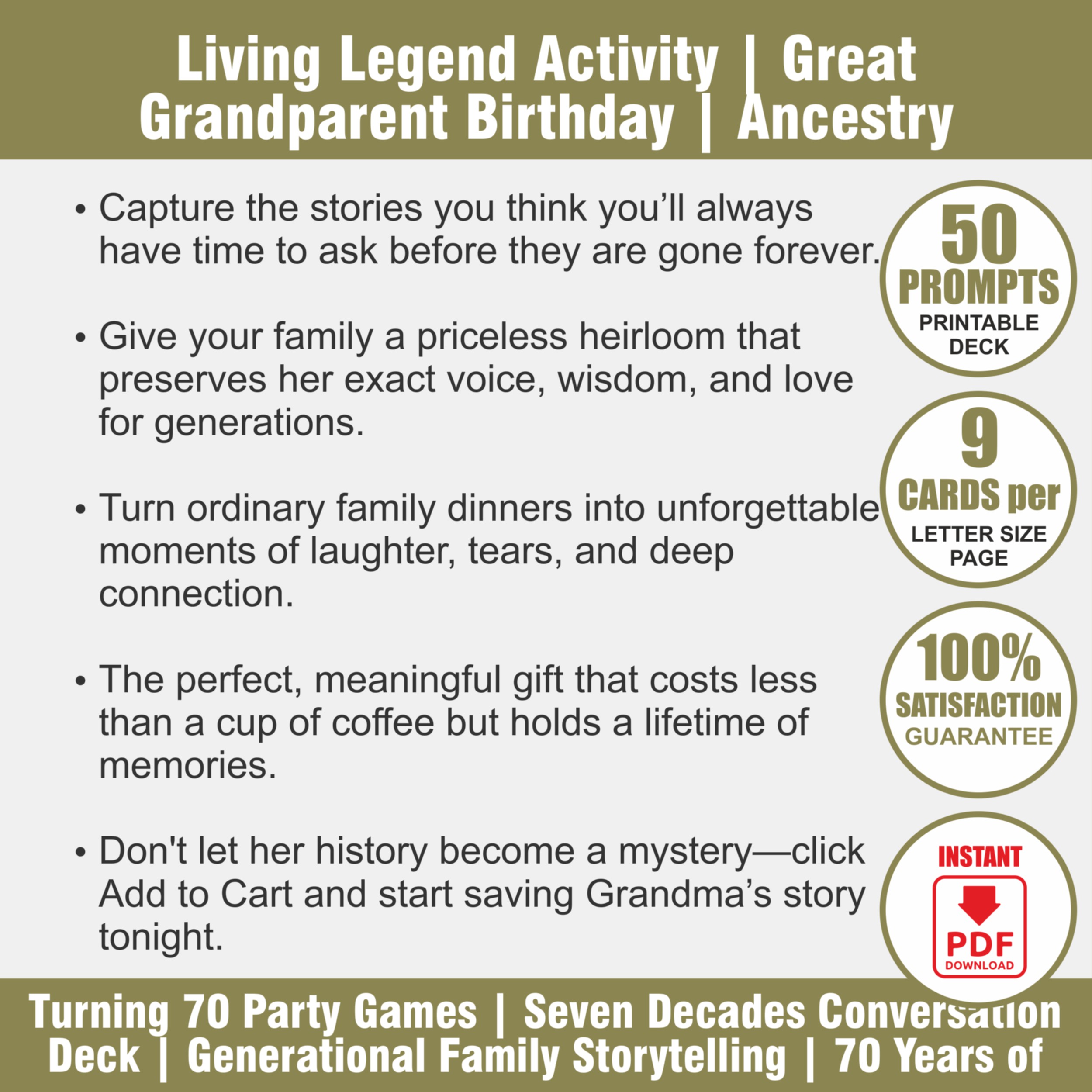 70th Birthday Game | Seven Decades of Memories | 70 Years Loved Party Activity | Platinum Birthday - View 2